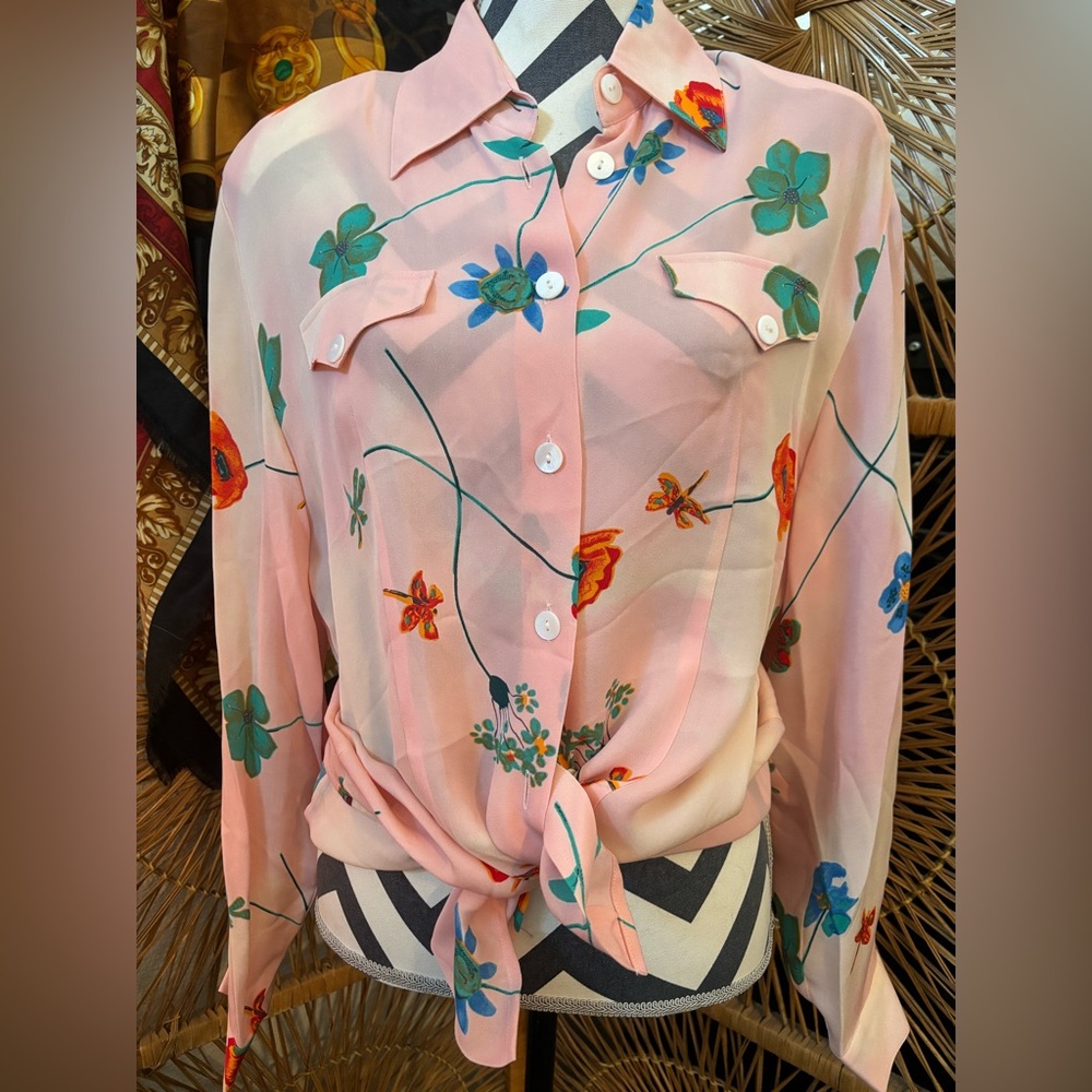 Vintage NWT 80s designer Paolo Santini floral boho silk blouse